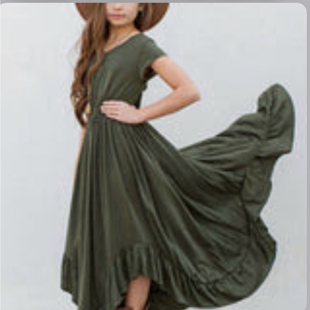 Joyfolie Mia Joy Girls Olive Green Flutter Hem Maxi Dress